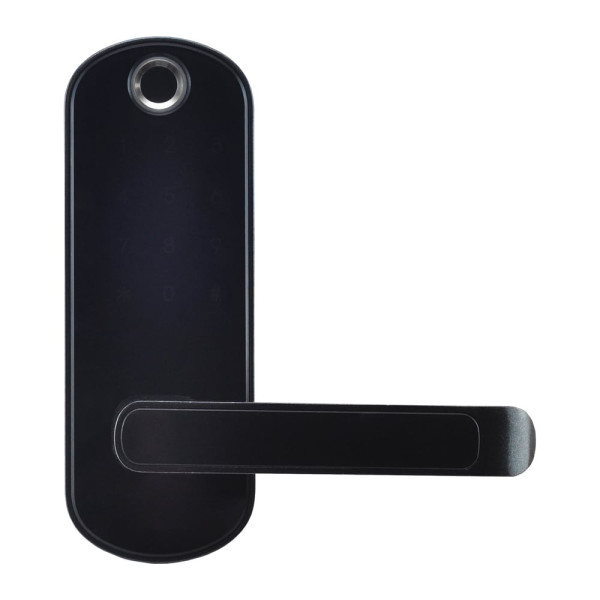 Биометрический замок Trinix TRL-5107BTF Black Right с Bluetooth для металлических и деревянных дверей, считыватель отпечатков пальцев и Mifare, врезной монтаж Биометрический замок Trinix TRL-5107BTF Black Right с Bluetooth для металлических и деревянных дверей, считыватель отпечатков пальцев и Mifare, врезной монтаж