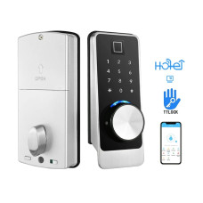 Біометричний замок Trinix TRL-5203BTF Silver Left з Bluetooth та зчитувачем відбитків пальців для металевих і дерев'яних дверей 35-90 мм