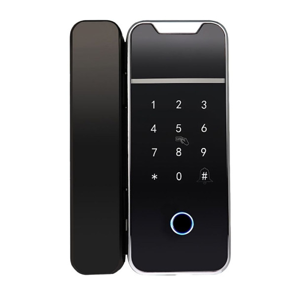 Биометрический замок Trinix TRL-3307BTG для стеклянной двери с Bluetooth, считывателем отпечатков и карт Mifare, энергоснабжение от батареек, накладной монтаж Биометрический замок Trinix TRL-3307BTG для стеклянной двери с Bluetooth, считывателем отпечатков и карт Mifare, энергоснабжение от батареек, накладной монтаж