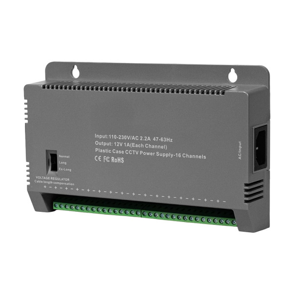Блок живлення KRF-1216B 200W 16 каналів навантаження 12V/1A з регулятором напруги для стабільного живлення відеоспостереження та охоронних систем Блок живлення KRF-1216B 200W 16 каналів навантаження 12V/1A з регулятором напруги для стабільного живлення відеоспостереження та охоронних систем