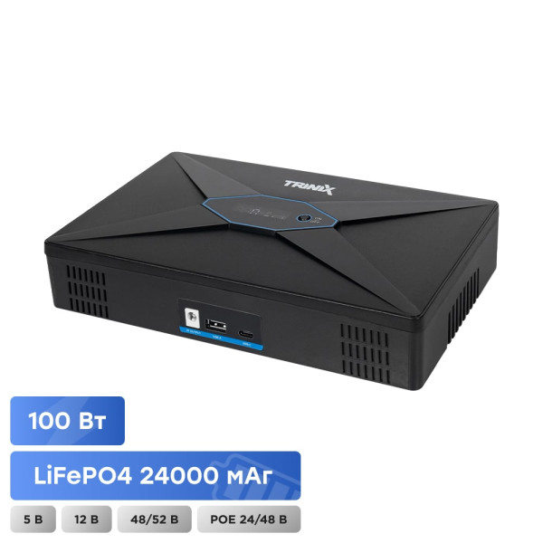 Джерело безперебійного живлення Trinix TRX-MUPS-48100 Type-C для роутера та медіаконвертера, 4*6000mAh LiFePo4, 5V/12V/24V/48V/52V, Passive PoE, 100 Вт Джерело безперебійного живлення Trinix TRX-MUPS-48100 Type-C для роутера та медіаконвертера, 4*6000mAh LiFePo4, 5V/12V/24V/48V/52V, Passive PoE, 100 Вт