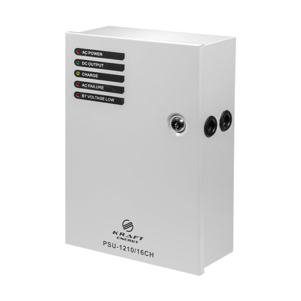 Блок безперебійного живлення Kraft PSU-1210/16CH для систем відеоспостереження з LED-індикацією, 12 В, 10 А, 16 каналів навантаження, металева конструкція Блок безперебійного живлення Kraft PSU-1210/16CH для систем відеоспостереження з LED-індикацією, 12 В, 10 А, 16 каналів навантаження, металева конструкція