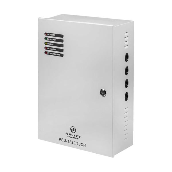 Блок безперебійного живлення 12В 20А Kraft PSU-1220/16CH для охоронних систем з 16 каналами навантаження та LED-індикацією Блок безперебійного живлення 12В 20А Kraft PSU-1220/16CH для охоронних систем з 16 каналами навантаження та LED-індикацією