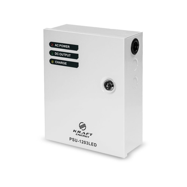 Блок живлення Kraft PSU-1203LED 12 В 3 A з LED-індикацією для систем безперебійного живлення з акумулятором 7 Аг в металевому боксі Блок живлення Kraft PSU-1203LED 12 В 3 A з LED-індикацією для систем безперебійного живлення з акумулятором 7 Аг в металевому боксі