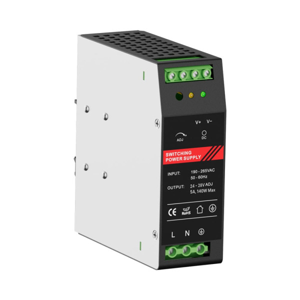 Блок живлення Kraft PSU-2405DIN 24V для забезпечення безперебійного живлення з кріпленням на DIN-рейку, 5A, 140W, LED-індикація, металевий корпус Блок живлення Kraft PSU-2405DIN 24V для забезпечення безперебійного живлення з кріпленням на DIN-рейку, 5A, 140W, LED-індикація, металевий корпус
