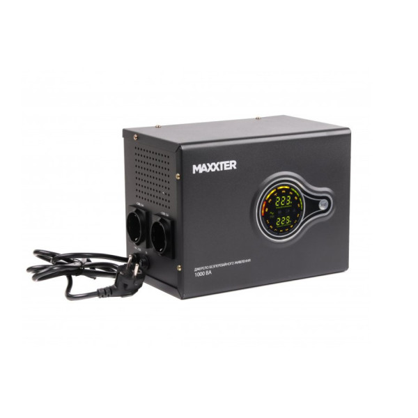 Источник бесперебойного питания линейно-интерактивный Maxxter MX-HI-PSW1000-01 1000ВА / 600Вт с чистой синусоидой для котлов и систем видеонаблюдения Источник бесперебойного питания линейно-интерактивный Maxxter MX-HI-PSW1000-01 1000ВА / 600Вт с чистой синусоидой для котлов и систем видеонаблюдения