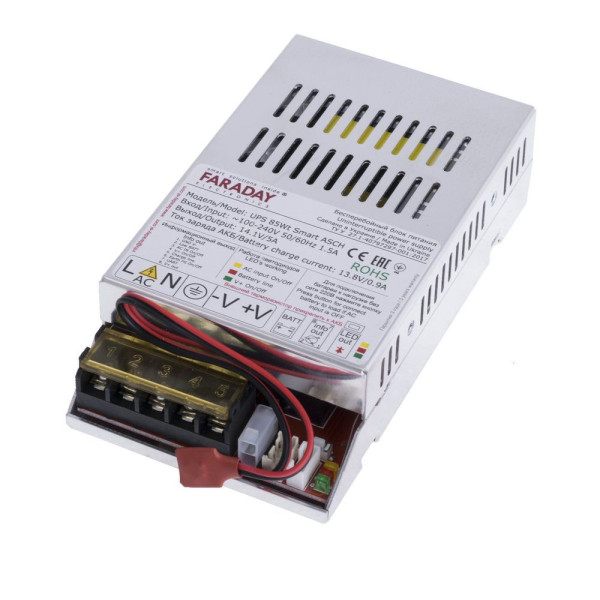 Безперебійний блок живлення Faraday Electronics 85W UPS Smart ASCH ALU для систем відеоспостереження та охорони під акумулятор 12–18А·г Безперебійний блок живлення Faraday Electronics 85W UPS Smart ASCH ALU для систем відеоспостереження та охорони під акумулятор 12–18А·г