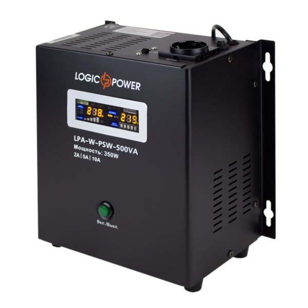 Джерело безперебійного живлення Logicpower LPA-W-PSW-500VA+ (350 Вт) 2 A / 5 A / 10 A з правильною синусоїдою Джерело безперебійного живлення Logicpower LPA-W-PSW-500VA+ (350 Вт) 2 A / 5 A / 10 A з правильною синусоїдою
