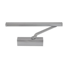 Дверний доводчик Dortec DT-73 Silver, для дверей з масою 45-85 кг, конструкція тяги – ковзаючий канал, розміри 207/55 мм, стильний срібний колір