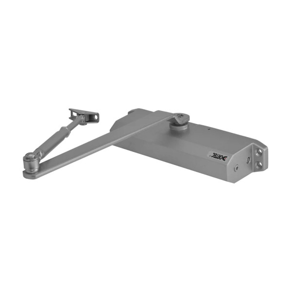 Дверной доводчик Dortec DT-536H Silver с фиксацией в открытом положении для дверей весом 65-150 кг, складной рычаг, угол открывания 85°, размер 250/46/67 мм Дверной доводчик Dortec DT-536H Silver с фиксацией в открытом положении для дверей весом 65-150 кг, складной рычаг, угол открывания 85°, размер 250/46/67 мм