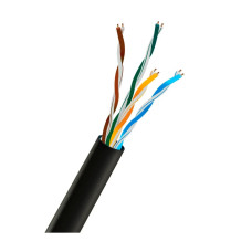 Кабель вита пара UTP CAT5E CU 0.51mm LDPE Outdoor для мережевих систем 100/1000 Мбіт/с, 305 м, чорний, Fluke-тестований, матеріал мідь