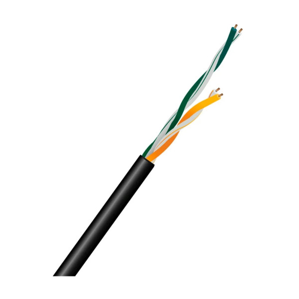 Кабель вита пара UTP CAT5E CU 0.5 2PR LDPE Outdoor 305m для створення мереж 100 Мбіт/с, чорний, для зовнішнього прокладання Кабель вита пара UTP CAT5E CU 0.5 2PR LDPE Outdoor 305m для створення мереж 100 Мбіт/с, чорний, для зовнішнього прокладання