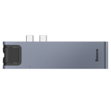 USB Hub Baseus Thunderbolt C Pro Seven-in-one Dual Type-C to USB3.0*2 + HDMI + RJ45 Ethernet + Type-C PD + microSD + SD card Cерый (CAHUB-L0G)