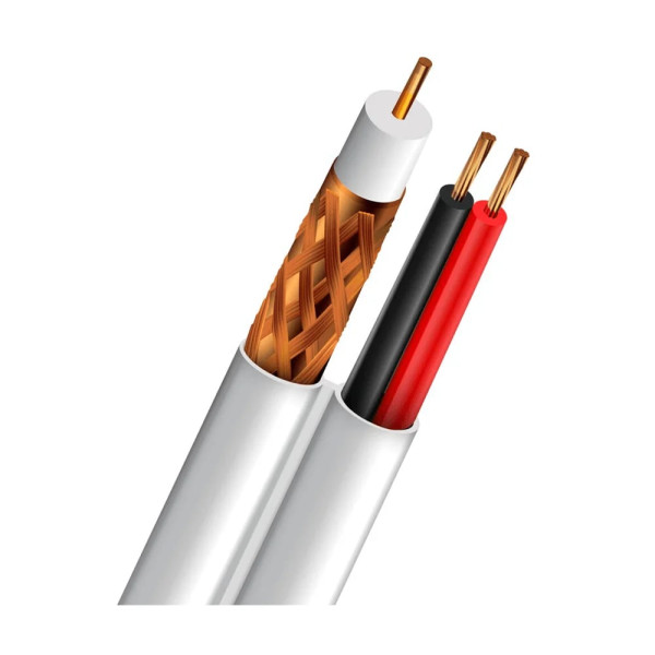 Кабель коаксіальний RG-59+2*0.5 CU 0.8mm Indoor для відеоспостереження та живлення обладнання, довжина 305 м, подвійне екранування, мідна жила