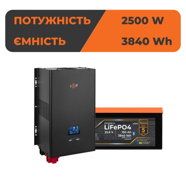 Комплект резервного живлення LogicPower ДБЖ 2500W + літієва (LiFePO4) батарея 3840 Wh Комплект резервного живлення LogicPower ДБЖ 2500W + літієва (LiFePO4) батарея 3840 Wh
