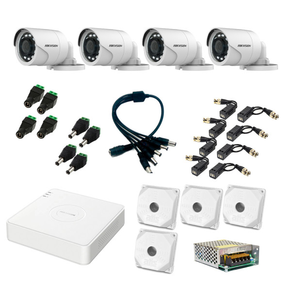 Комплект видеонаблюдения на 4 уличные видеокамеры 2Мп аналоговый Hikvision для охранной системы с видеорегистратором и монтажными аксессуарами Комплект видеонаблюдения на 4 уличные видеокамеры 2Мп аналоговый Hikvision для охранной системы с видеорегистратором и монтажными аксессуарами