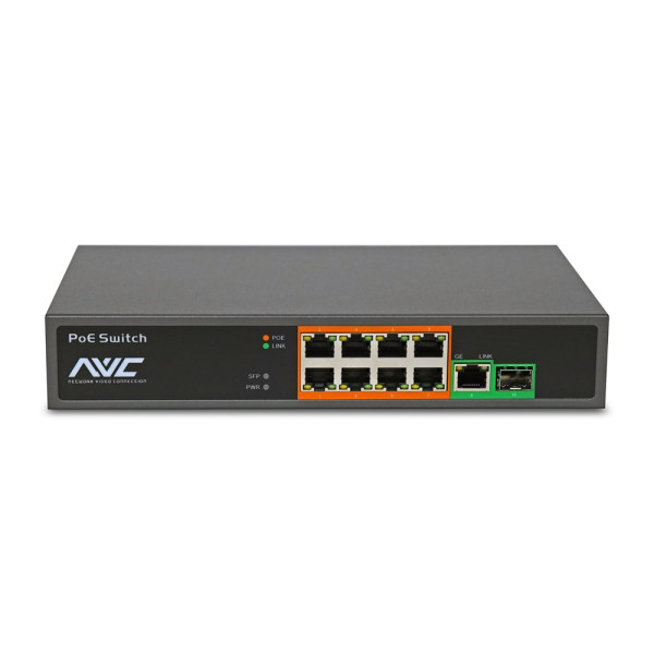PoE-комутатор 10-портовий NVC-908GS для організації мережі з 8 PoE портами 100 Мбіт/с та високою потужністю до 150 Вт для відеоспостереження PoE-комутатор 10-портовий NVC-908GS для організації мережі з 8 PoE портами 100 Мбіт/с та високою потужністю до 150 Вт для відеоспостереження