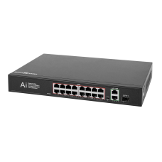 Комутатор мережевий POE GV-010-D-16+2 PG+1 SFP 16 портів для підключення камер відеоспостереження з підтримкою POE, швидкість до 100 Мбіт, металевий корпус