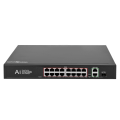 Комутатор мережевий POE GV-010-D-16+2 PG+1 SFP 16 портів для підключення камер відеоспостереження з підтримкою POE, швидкість до 100 Мбіт, металевий корпус Комутатор мережевий POE GV-010-D-16+2 PG+1 SFP 16 портів для підключення камер відеоспостереження з підтримкою POE, швидкість до 100 Мбіт, металевий корпус