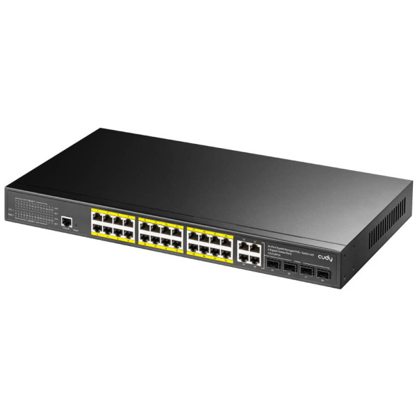 PoE-комутатор 29-портовий керований L2 GS2028PS4-300W гігабітний для IP камер з 24 портами PoE, 300W, безвентиляторний, металевий корпус, 1U PoE-комутатор 29-портовий керований L2 GS2028PS4-300W гігабітний для IP камер з 24 портами PoE, 300W, безвентиляторний, металевий корпус, 1U