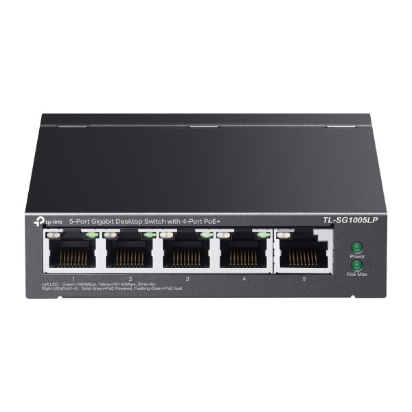 Комутатор TP-LINK TL-SG1005LP 5xGE/4xPoE+ 40W некерований 250м Комутатор TP-LINK TL-SG1005LP 5xGE/4xPoE+ 40W некерований 250м