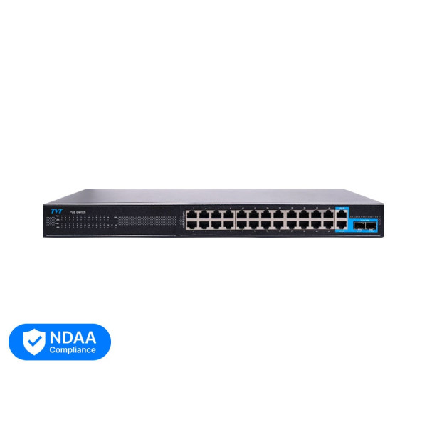 PoE-комутатор 28-портовий TD-B2224S1-PGA з 24 портами PoE 10/100/1000Mbps для відеоспостереження з захистом від блискавки та підтримкою Watchdog PoE-комутатор 28-портовий TD-B2224S1-PGA з 24 портами PoE 10/100/1000Mbps для відеоспостереження з захистом від блискавки та підтримкою Watchdog