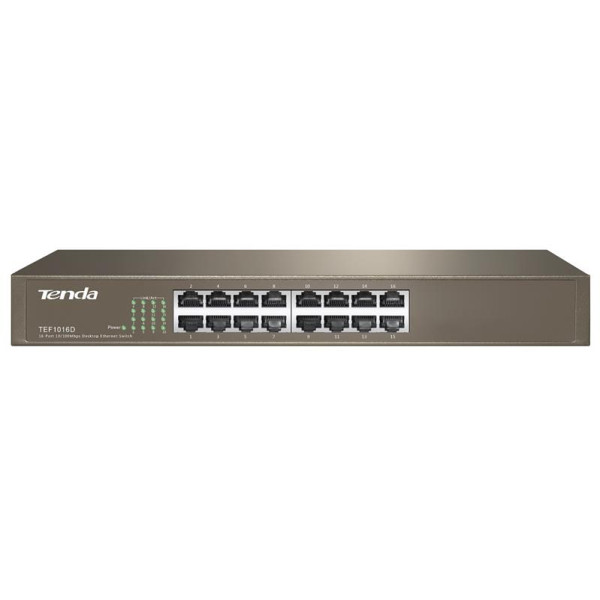 Комутатор TENDA TEF1016D 16xFE, Rackmount, Некерований