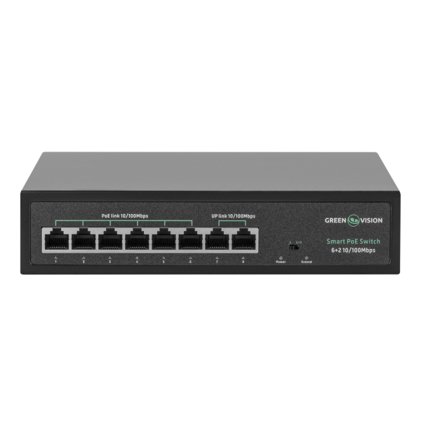 Мережевий комутатор PoE GV-015-D-06+2P для камер спостереження та NVR, забезпечує живлення і передачу даних по Ethernet Мережевий комутатор PoE GV-015-D-06+2P для камер спостереження та NVR, забезпечує живлення і передачу даних по Ethernet
