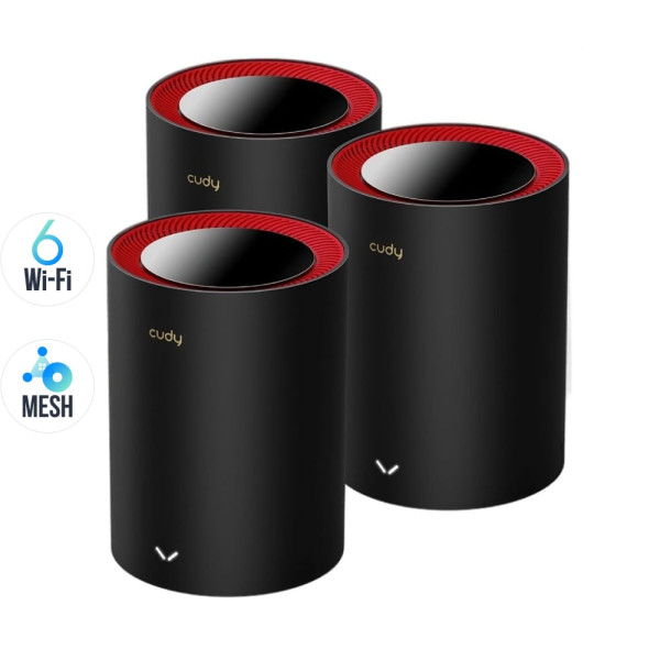 Маршрутизатор WiFi Mesh-система WiFi 6 2.5G AX3000 Cudy M3000 Black для быстрой и надежной передачи данных в большом доме, комплект из 3-х устройств Маршрутизатор WiFi Mesh-система WiFi 6 2.5G AX3000 Cudy M3000 Black для быстрой и надежной передачи данных в большом доме, комплект из 3-х устройств