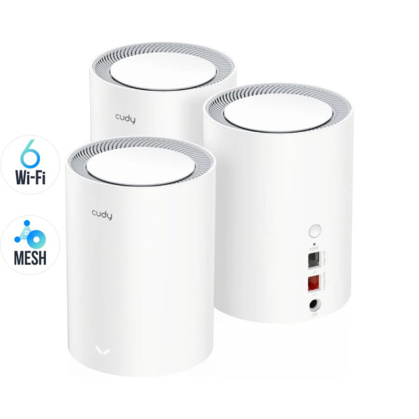Маршрутизатор WiFi Mesh-система WiFi 6 2.5G AX3000 Cudy M3000 V2.0 для створення безшовного Wi-Fi покриття в домі або офісі, комплект з 3 пристроїв Маршрутизатор WiFi Mesh-система WiFi 6 2.5G AX3000 Cudy M3000 V2.0 для створення безшовного Wi-Fi покриття в домі або офісі, комплект з 3 пристроїв