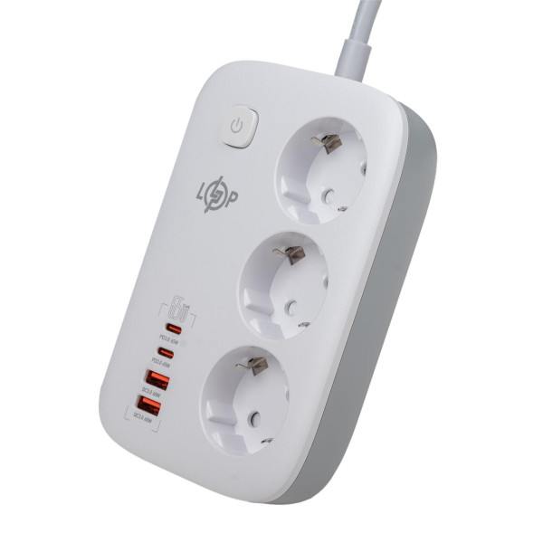 Мережевий фільтр (подовжувач) LP F65WG4 (3x230V-3520W, 2xUSB-60W, 2xType-C 65W QC/PD) Мережевий фільтр (подовжувач) LP F65WG4 (3x230V-3520W, 2xUSB-60W, 2xType-C 65W QC/PD)