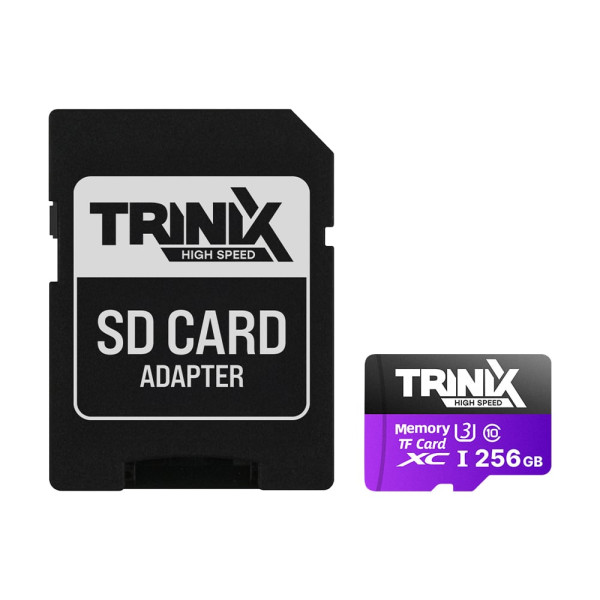 Карта пам'яті microSDXC 256GB Trinix U3 V30 A1 з SD-адаптером для відеореєстратора з швидкістю читання до 100 МБ/с та класом продуктивності A1 Карта пам'яті microSDXC 256GB Trinix U3 V30 A1 з SD-адаптером для відеореєстратора з швидкістю читання до 100 МБ/с та класом продуктивності A1