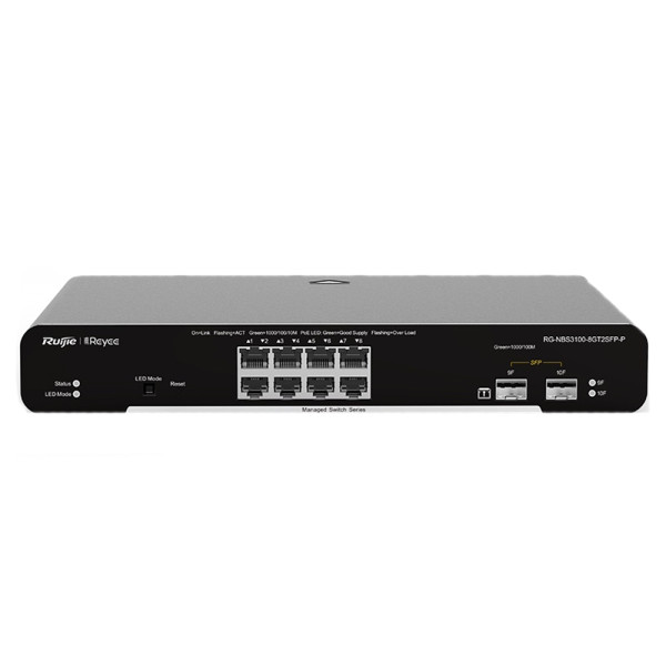 PoE-комутатор Ruijie Reyee RG-NBS3100-8GT2SFP-P керований 10-портовий PoE-комутатор Ruijie Reyee RG-NBS3100-8GT2SFP-P керований 10-портовий