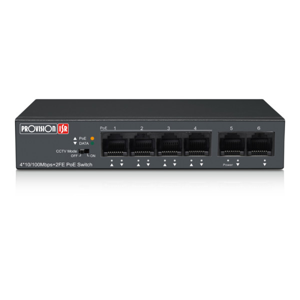 Некерований PoE-комутатор Provision-ISR PoES-0460C+2I-V2 з 4 портами PoE Некерований PoE-комутатор Provision-ISR PoES-0460C+2I-V2 з 4 портами PoE