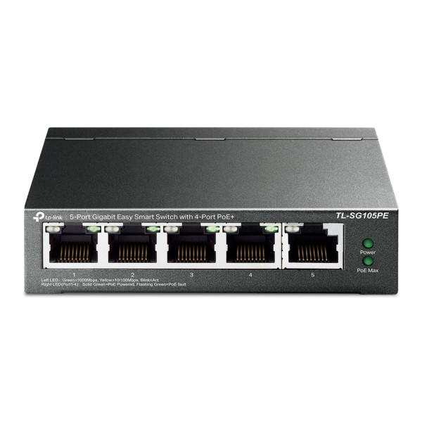 PoE-комутатор TP-Link EasySmart TL-SG105PE гігабітний 5-портовий з 4 PoE+ портами керований PoE-комутатор TP-Link EasySmart TL-SG105PE гігабітний 5-портовий з 4 PoE+ портами керований