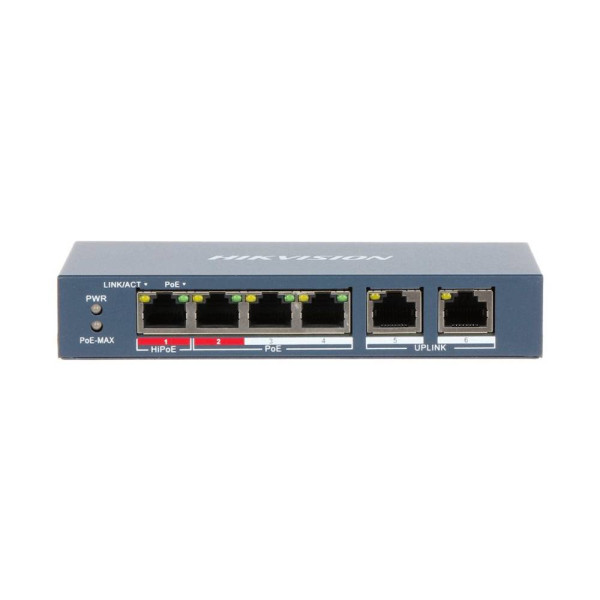 Некерований PoE комутатор Hikvision DS-3E0106HP-E з 4 портами PoE Некерований PoE комутатор Hikvision DS-3E0106HP-E з 4 портами PoE