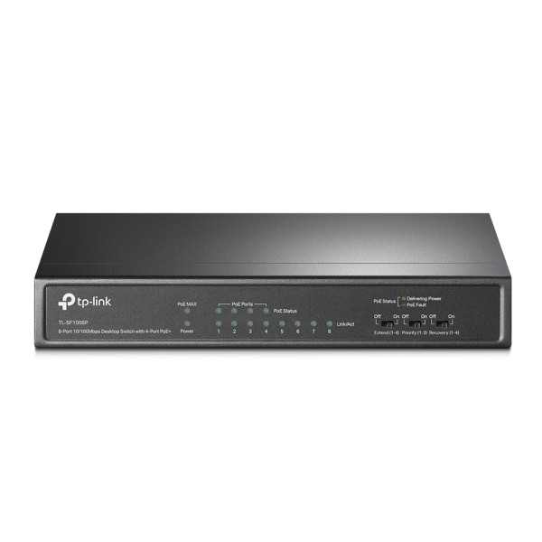 PoE-комутатор TP-Link TL-SF1008P 8-портовий з 4 PoE+ портами некерований PoE-комутатор TP-Link TL-SF1008P 8-портовий з 4 PoE+ портами некерований