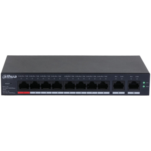 Управляемый PoE-коммутатор DH-CS4010-8GT-110 с 8 портами PoE для организации сети в больницах, школах и домашних сетях Управляемый PoE-коммутатор DH-CS4010-8GT-110 с 8 портами PoE для организации сети в больницах, школах и домашних сетях