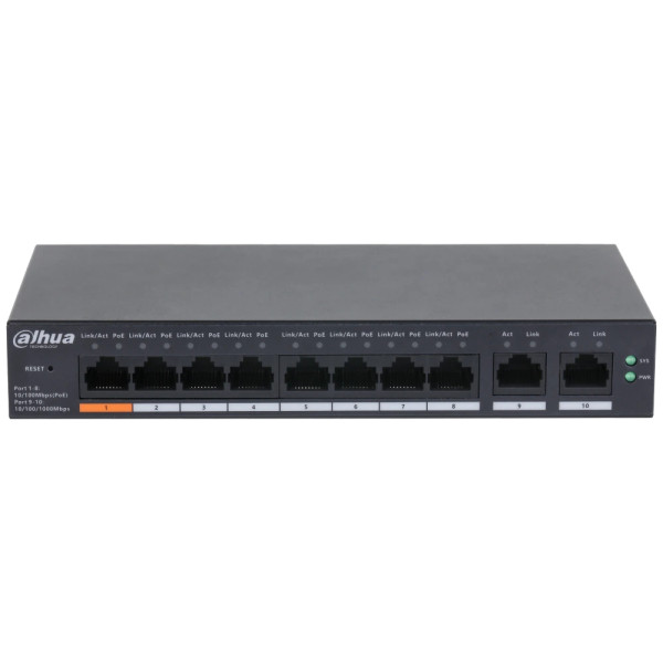 Управляемый PoE-коммутатор DH-CS4010-8ET-60 с 8 портами PoE для организации сети и питания IP-камер, точек доступа и телефонов Управляемый PoE-коммутатор DH-CS4010-8ET-60 с 8 портами PoE для организации сети и питания IP-камер, точек доступа и телефонов