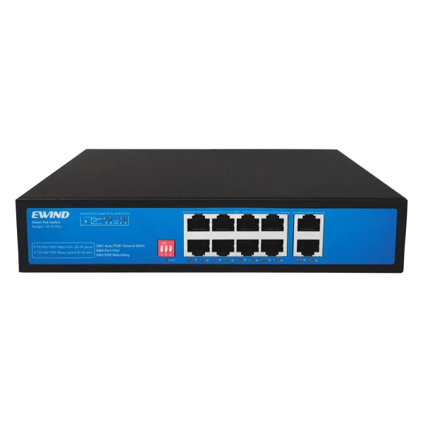 Неуправляемый PoE-коммутатор EW-S1910G-AP для подключения IP-камер и Wi-Fi точек доступа с 10 портами, 8 PoE, надёжное решение для сети Неуправляемый PoE-коммутатор EW-S1910G-AP для подключения IP-камер и Wi-Fi точек доступа с 10 портами, 8 PoE, надёжное решение для сети