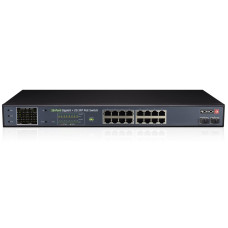 Некерований PoE-комутатор з 16 портами PoES-16250GCL+2SFP для відеоспостереження та живлення IP-камер до 250 м, потужність 250Вт