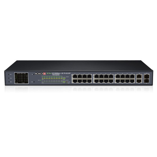 Некерований PoE-комутатор PoES-24370CL+2G+2SFP з 24 портами для організації мережі відеоспостереження та безпеки Некерований PoE-комутатор PoES-24370CL+2G+2SFP з 24 портами для організації мережі відеоспостереження та безпеки