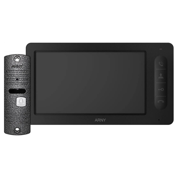 Відеодомофонний комплект ARNY AVD-7006 (AVD-706 + AVP-05 (v.2)) для відеонагляду, чорний + сірий, з 7-дюймовим LCD-екраном та детектором руху