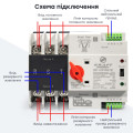 Автоматичний перемикач АВР під DIN-рейку KRF-ATS100A/3p 3 полюси для резервного живлення 100 А AC 400 В/50 Гц, швидкість спрацювання 50 мс
