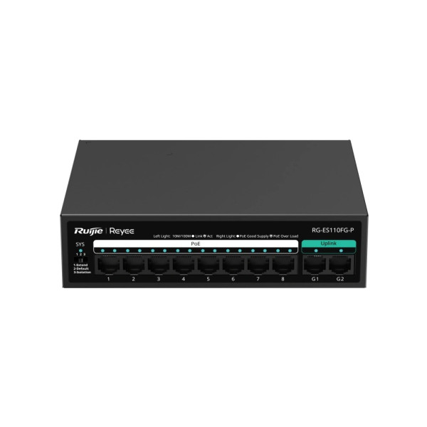Некерований PoE-комутатор Ruijie Reyee RG-ES110FG-P з 8 портами PoE Некерований PoE-комутатор Ruijie Reyee RG-ES110FG-P з 8 портами PoE