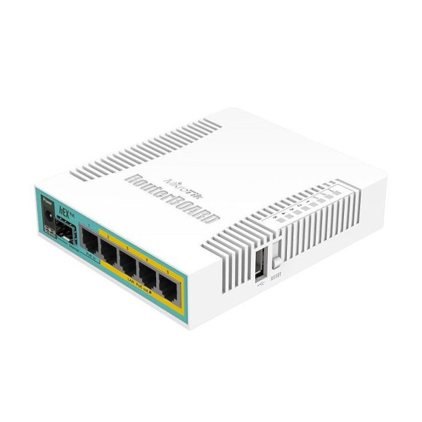 Маршрутизатор MIKROTIK hEX PoE (RB960PGS) 10/100/1000M з 5 гігабітними Ethernet портами та підтримкою PoE для домашніх та офісних мереж Маршрутизатор MIKROTIK hEX PoE (RB960PGS) 10/100/1000M з 5 гігабітними Ethernet портами та підтримкою PoE для домашніх та офісних мереж