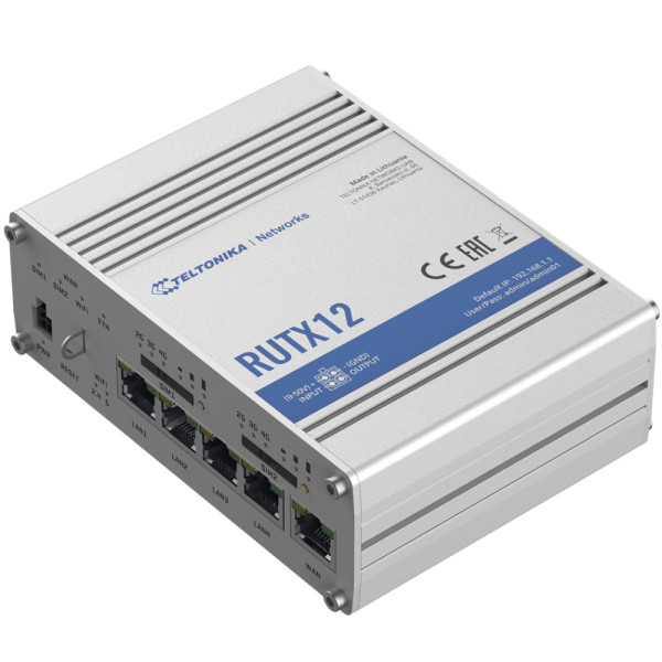 Бездротовий маршрутизатор Teltonika RUTX12 2 x 4G (LTE), AC1200, 1xGE WAN, 3xGE LAN, 2xSIM (RUTX12000000) з двома модемами Бездротовий маршрутизатор Teltonika RUTX12 2 x 4G (LTE), AC1200, 1xGE WAN, 3xGE LAN, 2xSIM (RUTX12000000) з двома модемами