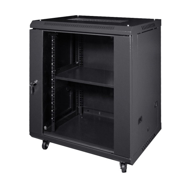 Комутаційна шафа для мережевого обладнання NVC-12U/600x450x640 чорна для організації кабельних систем та зручності монтажу Комутаційна шафа для мережевого обладнання NVC-12U/600x450x640 чорна для організації кабельних систем та зручності монтажу