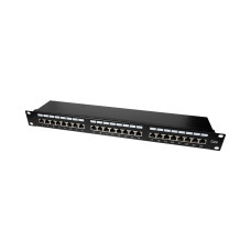 Патч-панель 24 порти NVC-PN-12/24 CAT5/CAT6 19" 1U екранована для мережевого підключення з RJ45 та заземлення