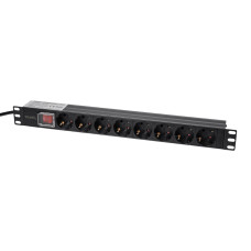 Блок розеток Trinix TRX-PDU/8M-16А Black для комутаційної шафи 19" на 8 розеток з вимикачем для забезпечення електроживлення  тонкої техніки